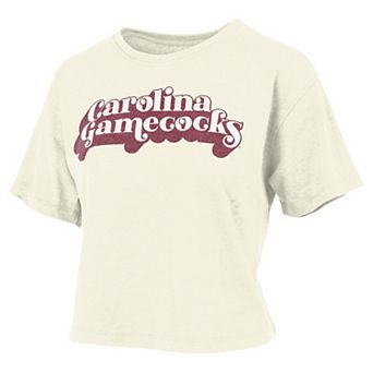Women's Pressbox White South Carolina Gamecocks Vintage Easy Team Name Waist-Length T-Shirt