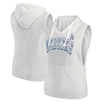 Women's Fanatics Branded Ash Los Angeles Dodgers Lounge Script Sleeveless Pullover Hoodie