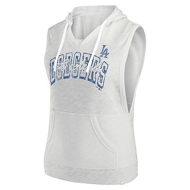 Women's Fanatics Branded Ash Los Angeles Dodgers Lounge Script Sleeveless Pullover Hoodie