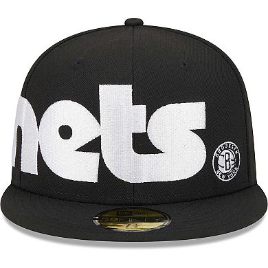 Men's New Era Black Brooklyn Nets Checkerboard UV 59FIFTY Fitted Hat