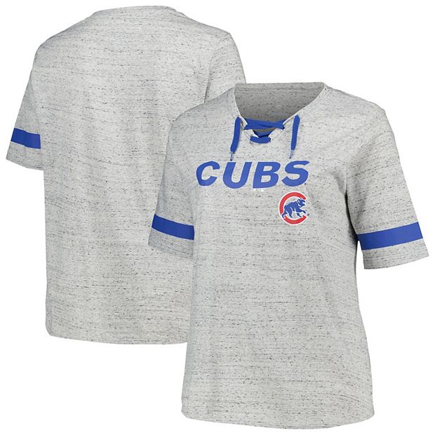 Women s Profile Heather Gray Chicago Cubs Plus Size Lace Up T Shirt