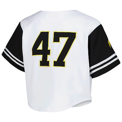 Women's Established & Co. White Iowa Hawkeyes Baseball Jersey Cropped T-Shirt