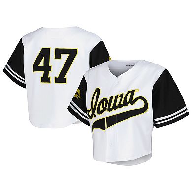 Women's Established & Co. White Iowa Hawkeyes Baseball Jersey Cropped T-Shirt