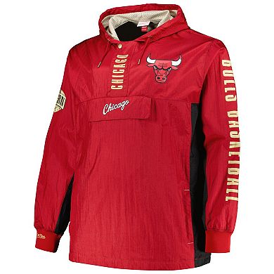 Men's Mitchell & Ness Red Chicago Bulls Big & Tall Hardwood Classics Team OG 2.0 Anorak Hoodie Quarter-Zip Windbreaker Jacket