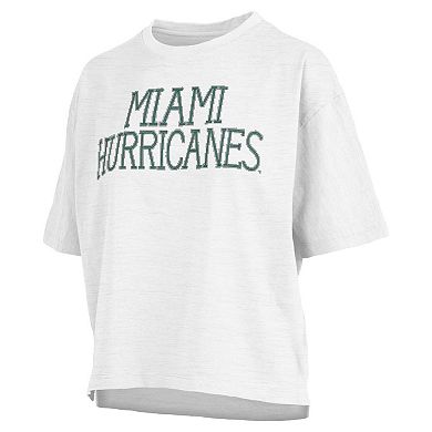 Women's Pressbox White Miami Hurricanes Motley Crew Chain Stitch Slub Waist Length Boxy T-Shirt