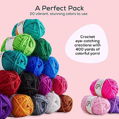Jumblcrafts 20 Acrylic Crochet Yarn Kit, Assorted Colors Thick Yarn Crochet Kit