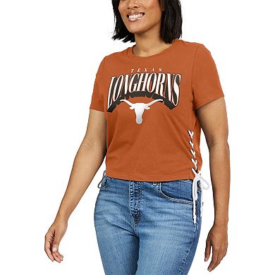 Women's WEAR by Erin Andrews Texas Orange Texas Longhorns Side Lace-Up Modest Crop T-Shirt