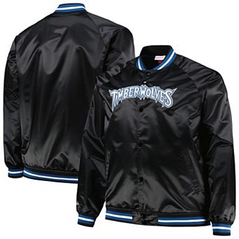 Men's Mitchell & Ness Black Minnesota Timberwolves Big & Tall Hardwood Classics Wordmark Satin Raglan Full-Zip Jacket