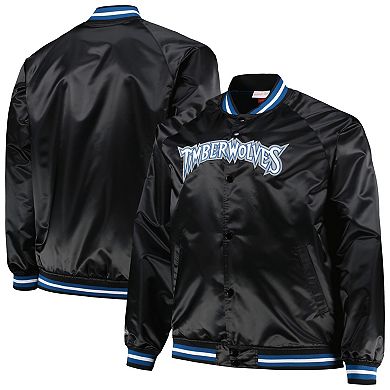 Men's Mitchell & Ness Black Minnesota Timberwolves Big & Tall Hardwood Classics Wordmark Satin Raglan Full-Zip Jacket