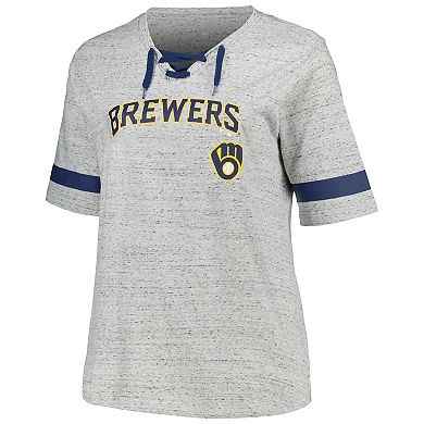 Women's Profile Heather Gray Milwaukee Brewers Plus Size Lace Up T-Shirt
