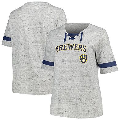Women's Profile Heather Gray Milwaukee Brewers Plus Size Lace Up T-Shirt