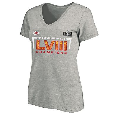 Women's Fanatics Branded  Heather Gray Kansas City Chiefs Super Bowl LVIII Champions Plus Size Counting Points V-Neck T-Shirt