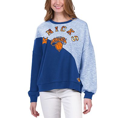 Women's G-III 4Her by Carl Banks Blue New York Knicks Benches Split Pullover Sweatshirt