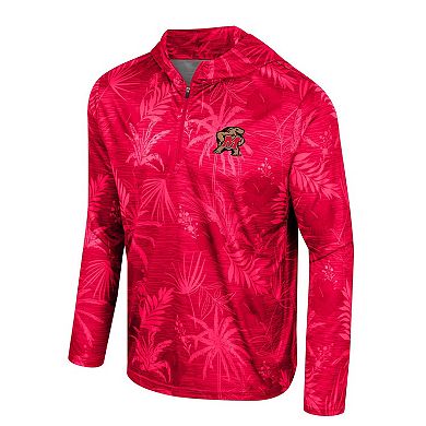 Men's Colosseum Red Maryland Terrapins Palms Printed Lightweight Quarter-Zip Hooded Top