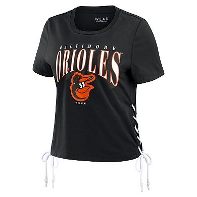 Women's WEAR by Erin Andrews Black Baltimore Orioles Side Lace-Up Cropped T-Shirt