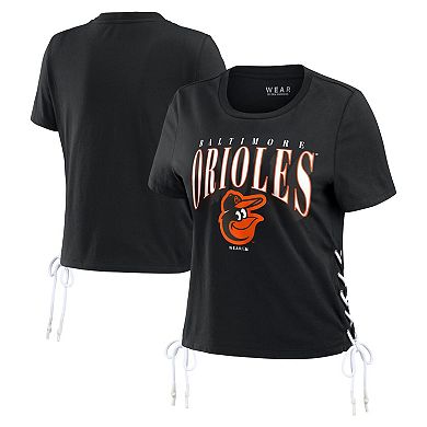 Women's WEAR by Erin Andrews Black Baltimore Orioles Side Lace-Up Cropped T-Shirt