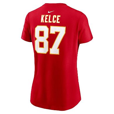 Women's Nike Travis Kelce Red Kansas City Chiefs Super Bowl LVIII Patch Player Name & Number T-Shirt