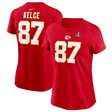 Women's Nike Travis Kelce Red Kansas City Chiefs Super Bowl LVIII Patch Player Name & Number T-Shirt