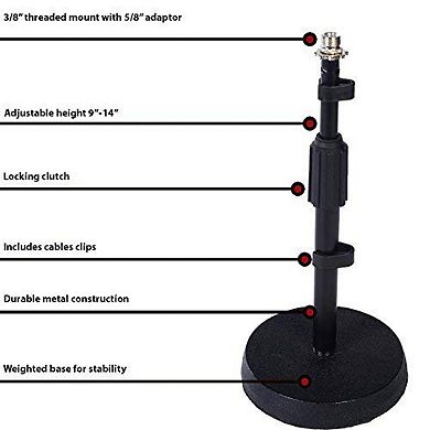 Lyxpro Adjustable Desktop Microphone Stand And Desk Mic Holder, Black