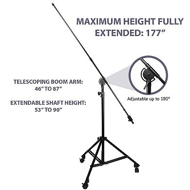 Lyxpro Overhead Foldable Tripod Mic Stand With Telescoping Boom And Wheels