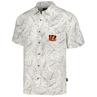 Men's Margaritaville Cream Cincinnati Bengals Sand Washed Monstera Print Party Button-Up Shirt