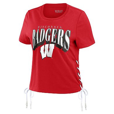 Women's WEAR by Erin Andrews Red Wisconsin Badgers Side Lace-Up Modest Crop T-Shirt