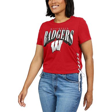 Women's WEAR by Erin Andrews Red Wisconsin Badgers Side Lace-Up Modest Crop T-Shirt
