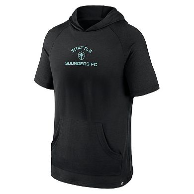 Men's Fanatics Branded Black Seattle Sounders FC Match Raglan Short Sleeve Pullover Hoodie