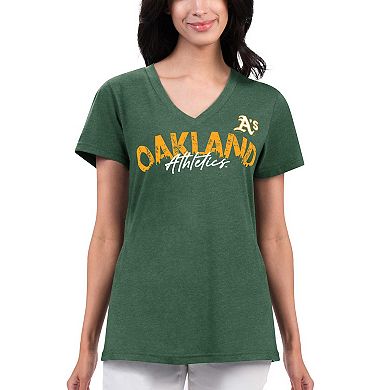 Women's G-III 4Her by Carl Banks Green Oakland Athletics Key Move V-Neck T-Shirt