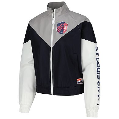 Women's 5th & Ocean by New Era Navy St. Louis City SC Cropped Full-Zip Windbreaker Jacket