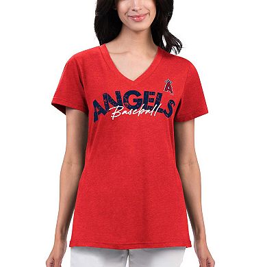 Women's G-III 4Her by Carl Banks Red Los Angeles Angels Key Move V-Neck T-Shirt