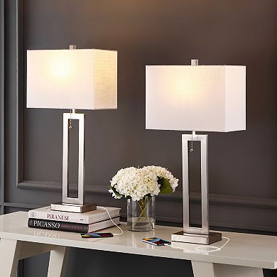 Sabrina Vintage Industrial Iron Led Table Lamp With Pull Chain And Usb Charging Port (set Of 2)