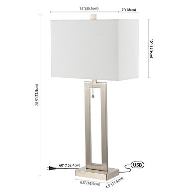 Sabrina Vintage Industrial Iron Led Table Lamp With Pull Chain And Usb Charging Port (set Of 2)