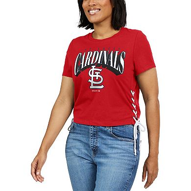 Women's WEAR by Erin Andrews Red St. Louis Cardinals Side Lace-Up Cropped T-Shirt