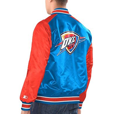 Men's Starter Blue/Orange Oklahoma City Thunder Renegade Satin Full-Snap Varsity Jacket