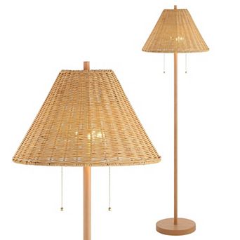 Nando Coastal Bohemian Ironrattan Led Floor Lamp With Pull Chain