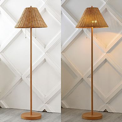 Nando Coastal Bohemian Ironrattan Led Floor Lamp With Pull Chain