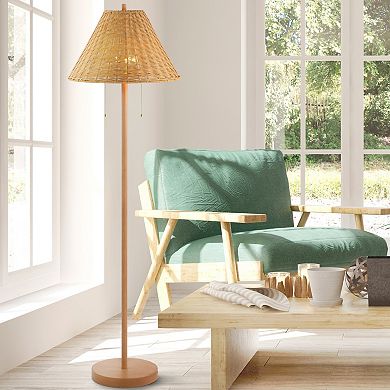 Nando Coastal Bohemian Ironrattan Led Floor Lamp With Pull Chain