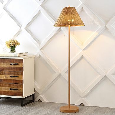 Nando Coastal Bohemian Ironrattan Led Floor Lamp With Pull Chain