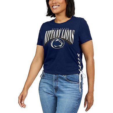 Women's WEAR by Erin Andrews Navy Penn State Nittany Lions Side Lace-Up Modest Crop T-Shirt