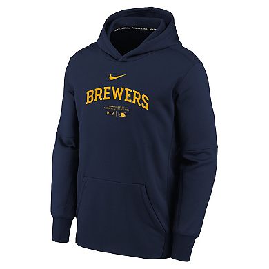 Youth Nike Navy Milwaukee Brewers Authentic Collection Performance Pullover Hoodie