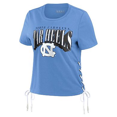 Women's WEAR by Erin Andrews Carolina Blue North Carolina Tar Heels Side Lace-Up Modest Crop T-Shirt