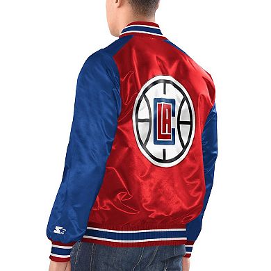 Men's Starter Red/Royal LA Clippers Renegade Satin Full-Snap Varsity Jacket