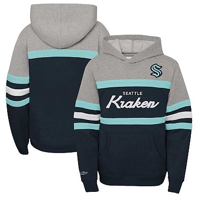 Youth Mitchell & Ness Deep Sea Blue Seattle Kraken Head Coach Pullover Hoodie