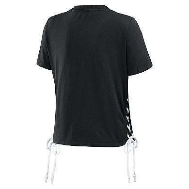 Women's WEAR by Erin Andrews Black Chicago White Sox Side Lace-Up Cropped T-Shirt