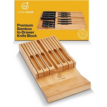 Jumblware Bamboo Drawer Knife Block. Knife Holder For Kitchen Drawer