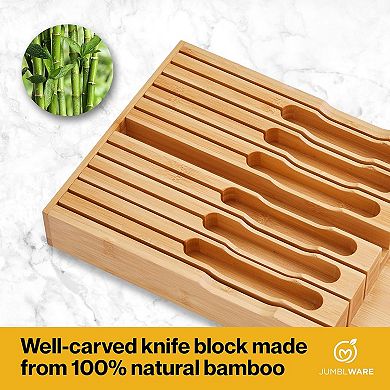 Jumblware Bamboo Drawer Knife Block. Knife Holder For Kitchen Drawer