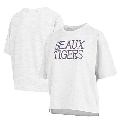 Women's Pressbox White LSU Tigers Motley Crew Chain Stitch Slub Waist Length Boxy T-Shirt