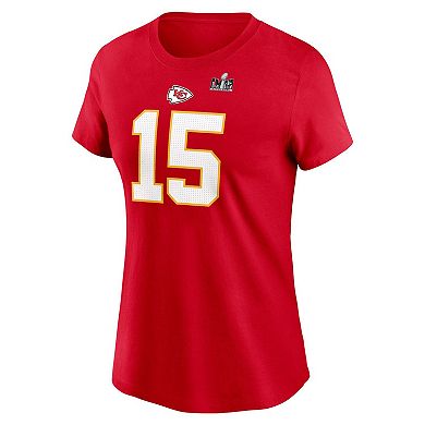 Women's Nike Patrick Mahomes Red Kansas City Chiefs Super Bowl LVIII Patch Player Name & Number T-Shirt