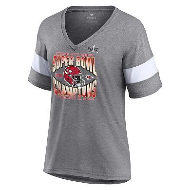Women's Fanatics Branded  Heather Gray Kansas City Chiefs Super Bowl LVIII Champions Own the Moment Tri-Blend V-Neck T-Shirt